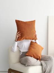 Linen Boho Terracotta Pillow Cover, Burnt Orange Lumbar Cushion Rustic Modern Any Custom Size Throw Case, Hidden Zipper
