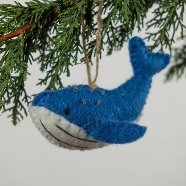 Felt Blue Whale Ornament Handmade Wool Ocean Decoration Handcrafted Stitched Gift Christmas Tree - image 1