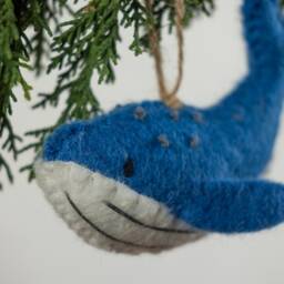 Felt Blue Whale Ornament Handmade Wool Ocean Decoration Handcrafted Stitched Gift Christmas Tree - thumbnail 2