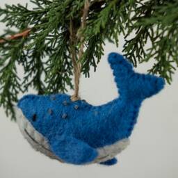 Felt Blue Whale Ornament Handmade Wool Ocean Decoration Handcrafted Stitched Gift Christmas Tree - thumbnail 3