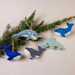 Felt Blue Whale Ornament Handmade Wool Ocean Decoration Handcrafted Stitched Gift Christmas Tree - thumbnail 4