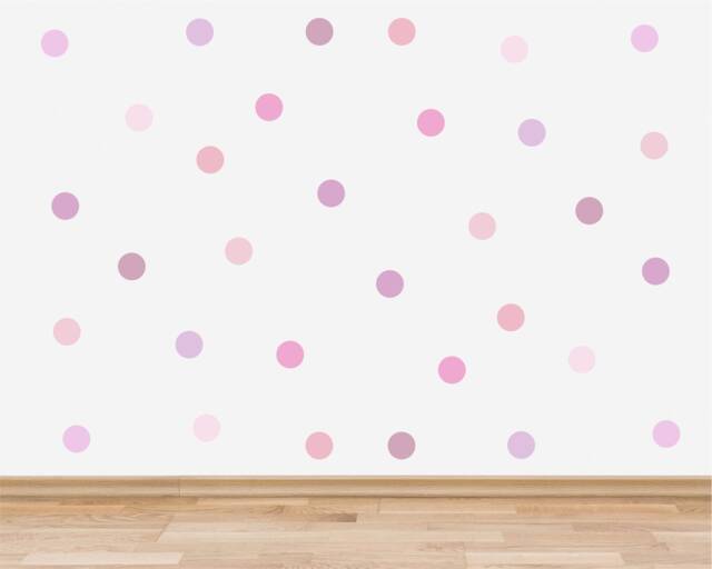 Pack Of 40 Pink & Purple Polka Dot Wall Stickers, Pastel Baby Girl Nursery Decals, Girl Room Decor Idea, Violet Stickers