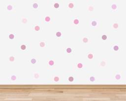 Pack Of 40 Pink & Purple Polka Dot Wall Stickers, Pastel Baby Girl Nursery Decals, Girl Room Decor Idea, Violet Stickers - thumbnail 1