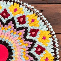 Hand-stitched Fabric Rug - 50cm - Multicolour Upcycled Eco Decor - thumbnail 2