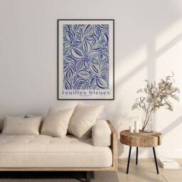 A4, A3, A2 Poster Art Print - Unframed in My Abstract Leaf Blue/Natural Paint Brushstrokes Design - thumbnail 3