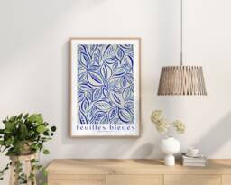A4, A3, A2 Poster Art Print - Unframed in My Abstract Leaf Blue/Natural Paint Brushstrokes Design - thumbnail 1
