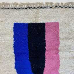 Abstract Moroccan Berber Rug - Pink & Blue Mihrab Design Colorful Handmade Wool - thumbnail 4