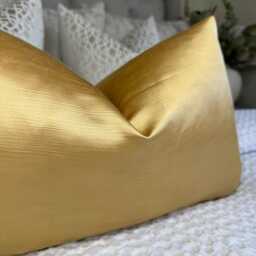 Luxurious Handmade 12x20 Lumbar Cushion Cover in Satin Gold Designer Fabric - thumbnail 2