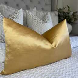 Luxurious Handmade 12x20 Lumbar Cushion Cover in Satin Gold Designer Fabric