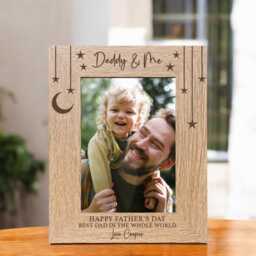 Personalised Daddy & Me French Oak Wooden Picture Frame, Custom Engraved Text, Portrait Or Landscape Display, Gift For Daddy, Dad, Husband - thumbnail 1