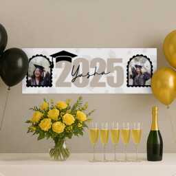 Personalised Graduation Banner - Large Year Design - Custom Name, & Photos Party Decor University Graduate - thumbnail 1