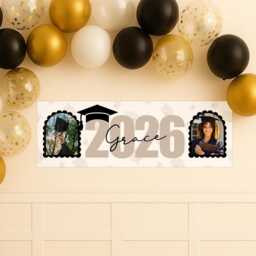Personalised Graduation Banner - Large Year Design - Custom Name, & Photos Party Decor University Graduate - thumbnail 2