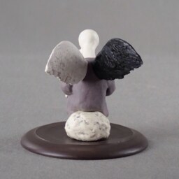 Ceramic Statuette , Clay Sculpture, Figure, Angel, Blac K, White - thumbnail 3