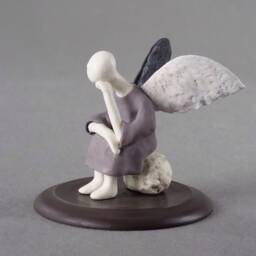Ceramic Statuette , Clay Sculpture, Figure, Angel, Blac K, White - thumbnail 2