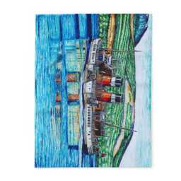 Scotland Fleece Blanket Waverley Paddlesteamer Art Throw, Winter Home Decor - thumbnail 2