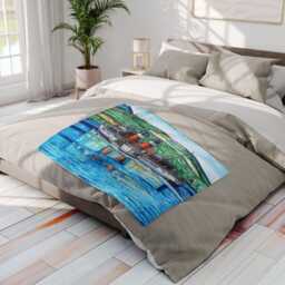 Scotland Fleece Blanket Waverley Paddlesteamer Art Throw, Winter Home Decor - thumbnail 4
