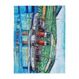 Scotland Fleece Blanket Waverley Paddlesteamer Art Throw, Winter Home Decor - thumbnail 3