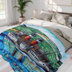 Scotland Fleece Blanket Waverley Paddlesteamer Art Throw, Winter Home Decor - thumbnail 1