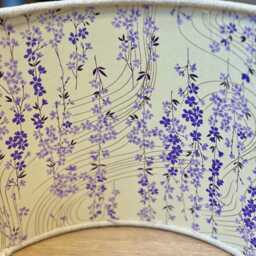 Luxury Lampshade Using Beautiful Japanese Chirugami - Yuzen Paper Sandy/Beige Linen Exterior Cream & Mauve/Purple Interior - thumbnail 2