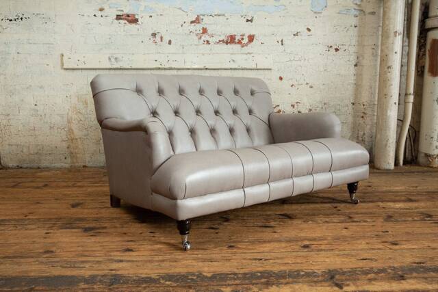 Handmade 2 Seater Fog Grey Vintage Leather Low Chesterfield Sofa - image 1