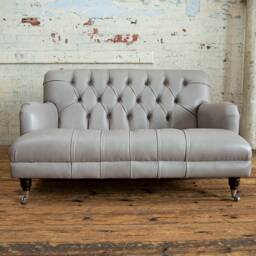 Handmade 2 Seater Fog Grey Vintage Leather Low Chesterfield Sofa - thumbnail 2