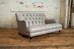 Handmade 2 Seater Fog Grey Vintage Leather Low Chesterfield Sofa