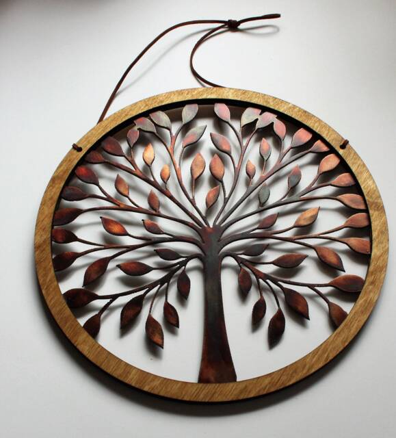 Rustic Wood & Tree Of Life Wall Hanging Circle 10 3/4 - image 1