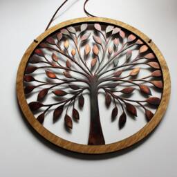 Rustic Wood & Tree Of Life Wall Hanging Circle 10 3/4 - thumbnail 2