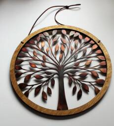 Rustic Wood & Tree Of Life Wall Hanging Circle 10 3/4 - thumbnail 1