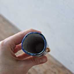 Ceramic Bud Vase With Gold Handles, Small Handbuilt Floral Ceramic For Flowers, Rustic Organic Ceramics - thumbnail 3