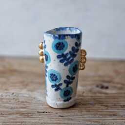 Ceramic Bud Vase With Gold Handles, Small Handbuilt Floral Ceramic For Flowers, Rustic Organic Ceramics - thumbnail 2