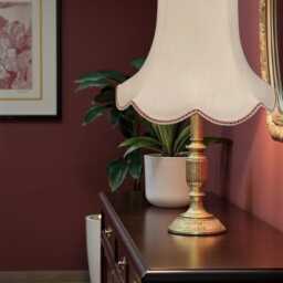 Cream Fabric Lampshade Burgundy Trim, Handmade For Floor, Table, Wall Lights - thumbnail 3