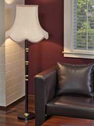 Cream Fabric Lampshade Burgundy Trim, Handmade For Floor, Table, Wall Lights - thumbnail 1