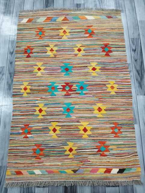 Nordic Kilim Rug, Modern Artisan Scandinavian Afghan Turkish Abstract Art Wool Rug 148x98 cm - image 1