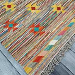 Nordic Kilim Rug, Modern Artisan Scandinavian Afghan Turkish Abstract Art Wool Rug 148x98 cm - thumbnail 2