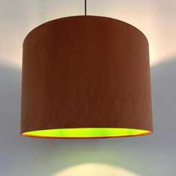 Burnt Orange Velvet Drum Lampshade, Double Sided Lampshade With Grass Green Cotton Interior - thumbnail 3