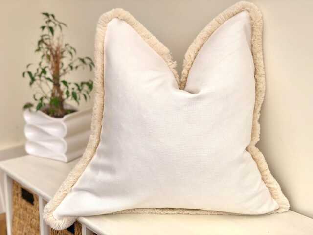 Light Cream Fringed Cushion Cover All Sizes & Customisable Fringe Colour - image 1
