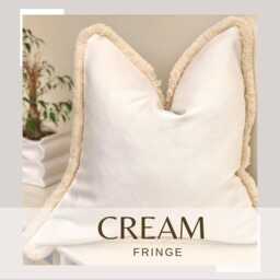 Light Cream Fringed Cushion Cover All Sizes & Customisable Fringe Colour - thumbnail 2