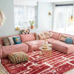 Red White Abstract Moroccan Rug - Berber Large Area Handmade Hand Tufted Wool Carpet Modern Shag - thumbnail 4