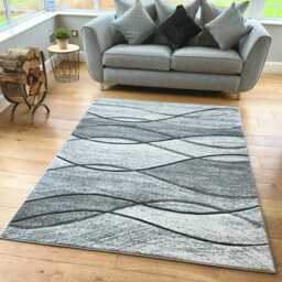 New Silver Grey Wave Rugs Small Large Mats Modern Contemporary Design UK - thumbnail 2