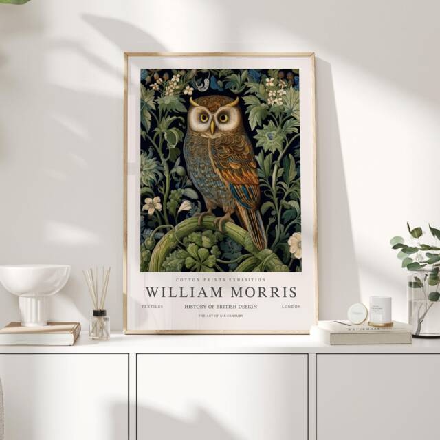 William Morris Print, Art, Exhibition Poster, Woodland Nursery Decor, Owl Gifts, Nature Wall Animal Prints - image 1