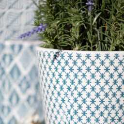 Large Dutch Pot - Crackle Glaze Plant With A Teal Blue Cross Pattern Rustic White Cover Succulent Planter House - thumbnail 3