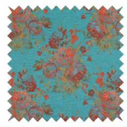 Handcrafted Teal Blue Floral Chenille Ottoman Bench, Plush Velvet Footstool, Made in UK - thumbnail 2