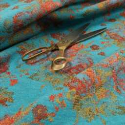Handcrafted Teal Blue Floral Chenille Ottoman Bench, Plush Velvet Footstool, Made in UK - thumbnail 3