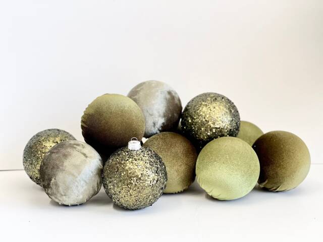 Forest Green Velvet Christmas Balls Handmade Ornament Set - image 1