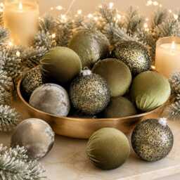 Forest Green Velvet Christmas Balls Handmade Ornament Set