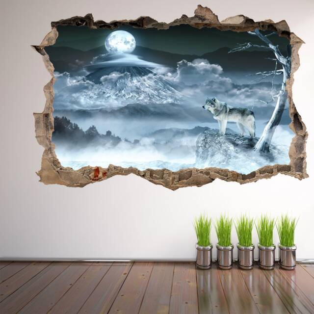 Wolf Moon Night Wall Sticker Mural Decal Print Art Ej15 - image 1
