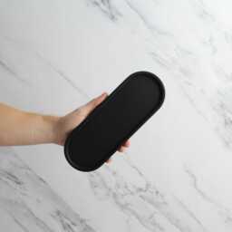 Black Tray & Frosted Amber Dispenser Set - Labelled Refillable Bottle With Gold Pump & Label - For Shampoo, Hand Soap, Cream, Body Wash - thumbnail 4