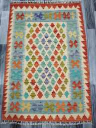 Kilim Rug Classic, Handmade Artisan Afghan Turkish Scandinavian Navajo Bohemian Wool Flatweave Multicolour 129x88 cm - thumbnail 1