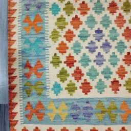 Kilim Rug Classic, Handmade Artisan Afghan Turkish Scandinavian Navajo Bohemian Wool Flatweave Multicolour 129x88 cm - thumbnail 2